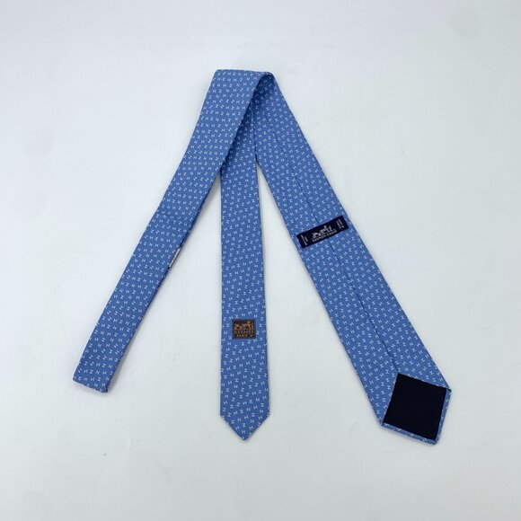 Hermes Paris Mens Blue "H" Pattern 100% Silk Tie 148cm x 7cm - Picture 7 of 8